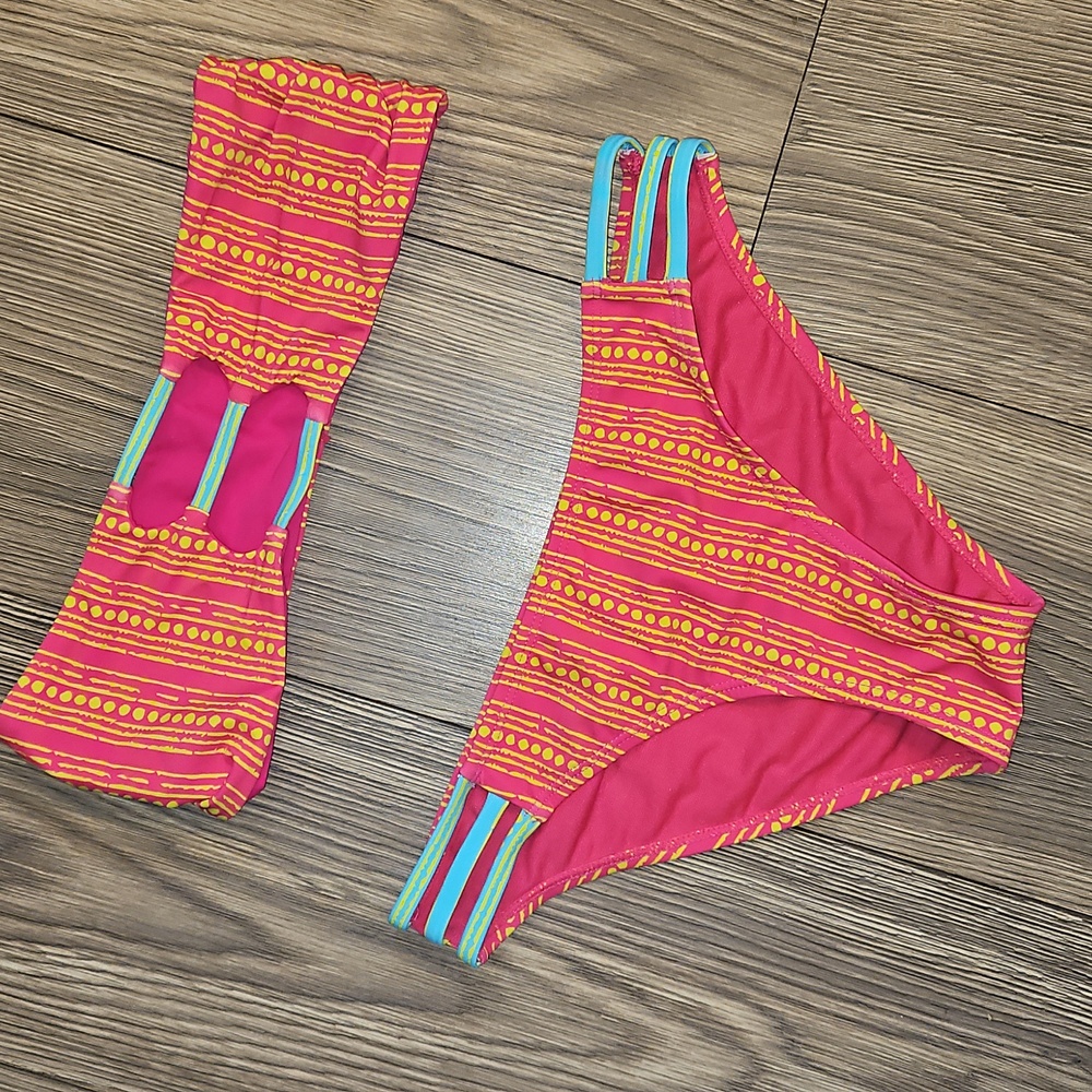 HEAT. Pink and Orange Striped Bikini Set